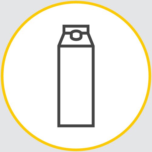 a drawing of the outline of a bottle of milk qFWencased in a yellow circle