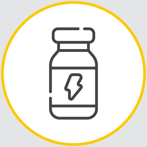 a drawing of the outline of a drug bottle in a yellow circle