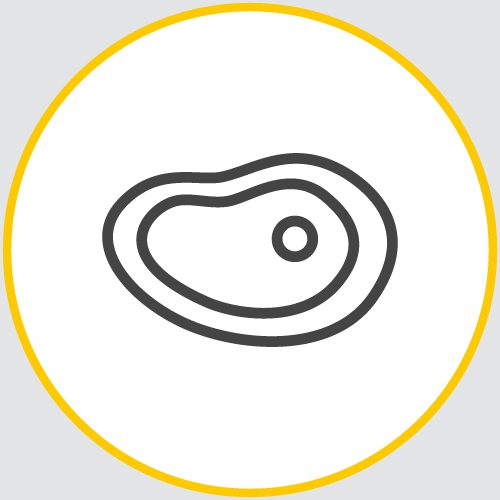a drawing of the outline of a steak encased in a yellow circle